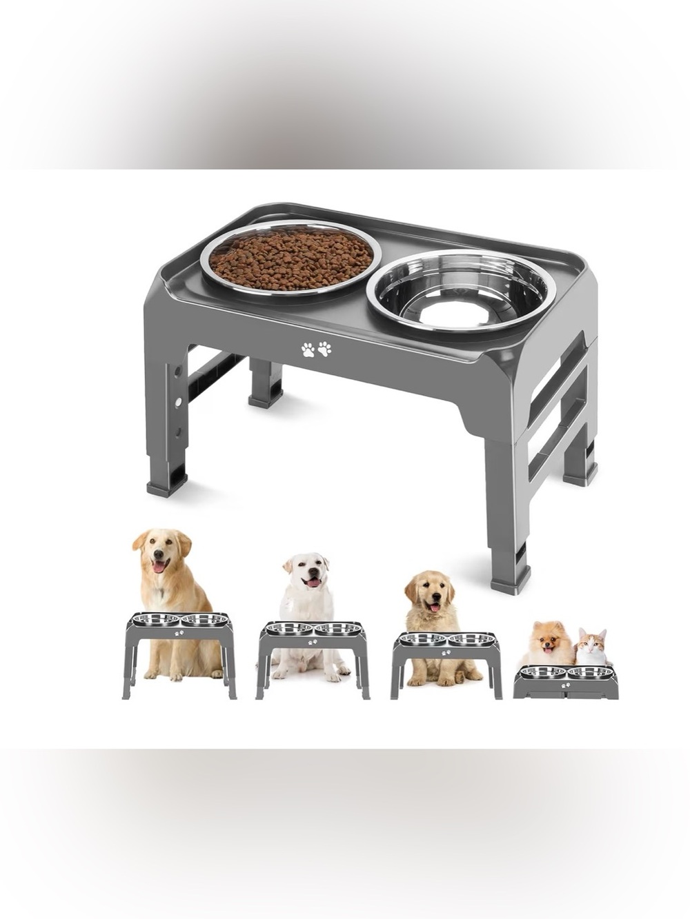 Elevated Bowls, 4 Height Adjustable Raised Stand With 2 Thick 50oz Stainless